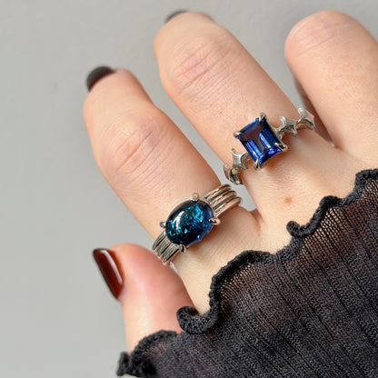 [ cracked blue amber ] trois silver