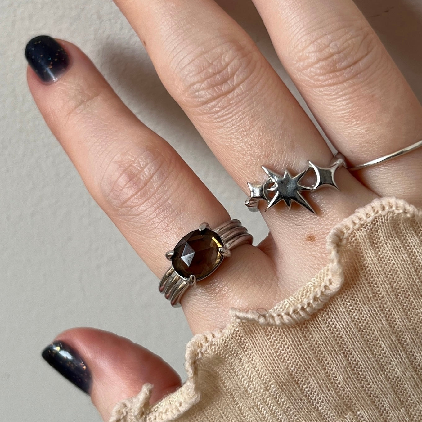 [ smoky quarz (multi-faceted) ] trois silver