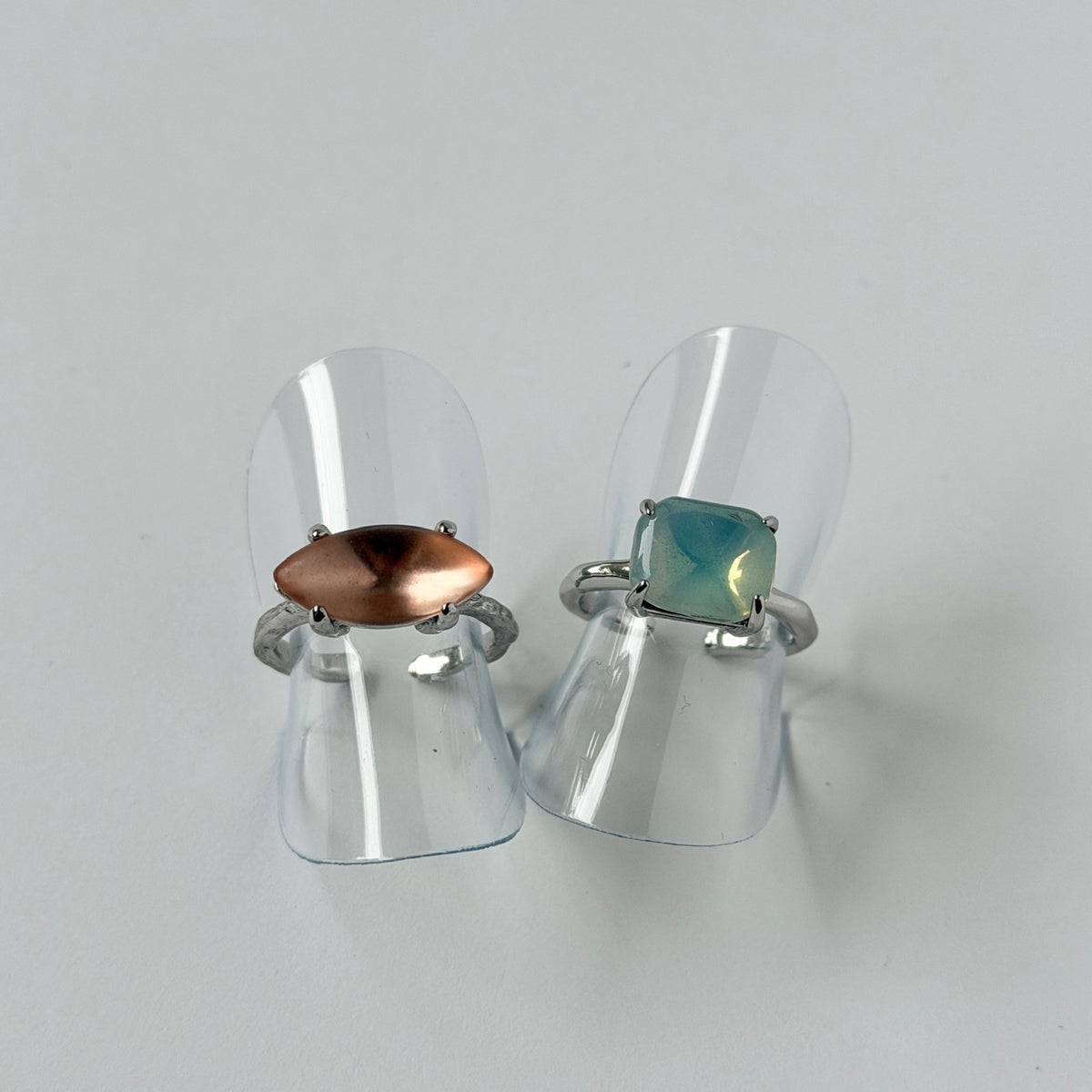【2 rings set】[ pink ] gem MARQUISE silver & [ opal ] gem OCTAGON silver