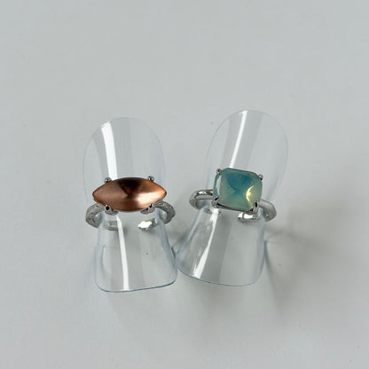 【2 rings set】[ pink ] gem MARQUISE silver & [ opal ] gem OCTAGON silver