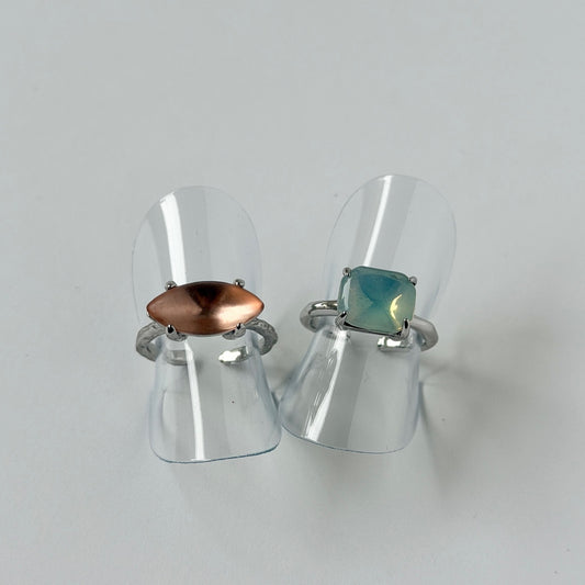 【2 rings set】[ pink ] gem MARQUISE silver & [ opal ] gem OCTAGON silver
