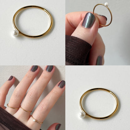 [ gold ] mini pearl ring [ free size ]