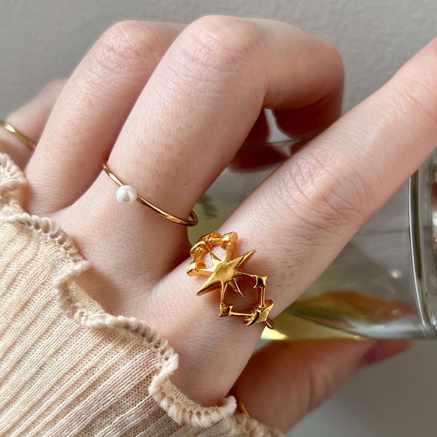 [ gold ] mini pearl ring [ free size ]