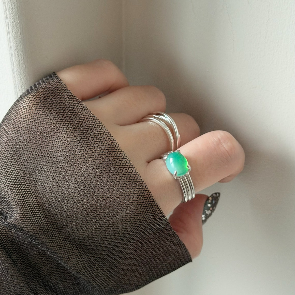 [ vintage green glass ] trois silver