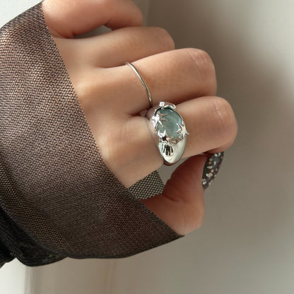 [ green onyx white shell crystal triplet ] twinkle ring silver
