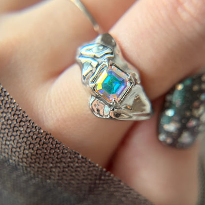 [ aurora crystal ]  melt ring  silver