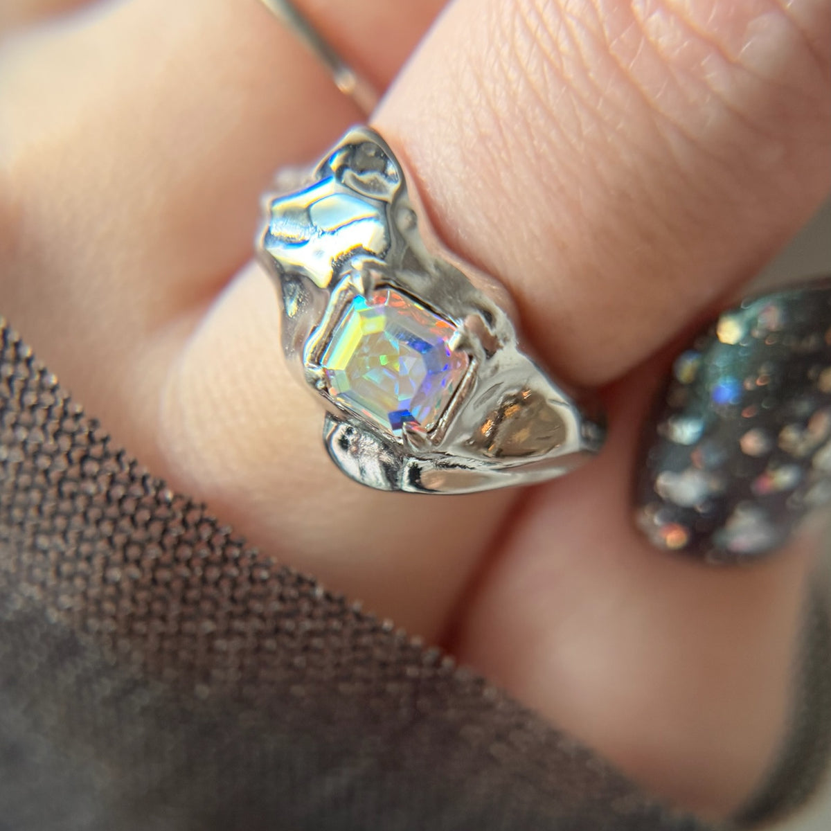 [ aurora crystal ]  melt ring  silver