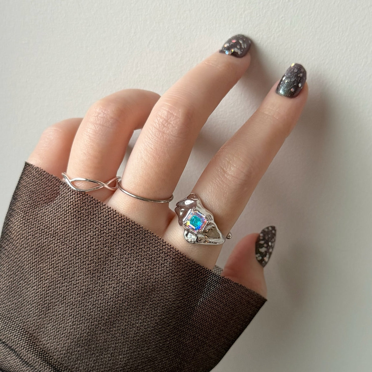 [ aurora crystal ]  melt ring  silver