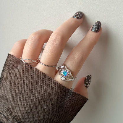 [ aurora crystal ]  melt ring  silver