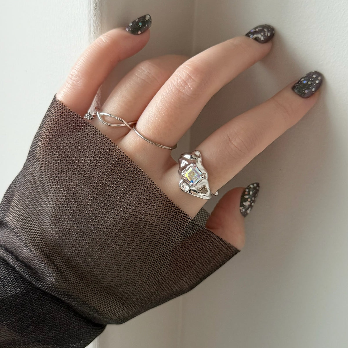 [ aurora crystal ]  melt ring  silver