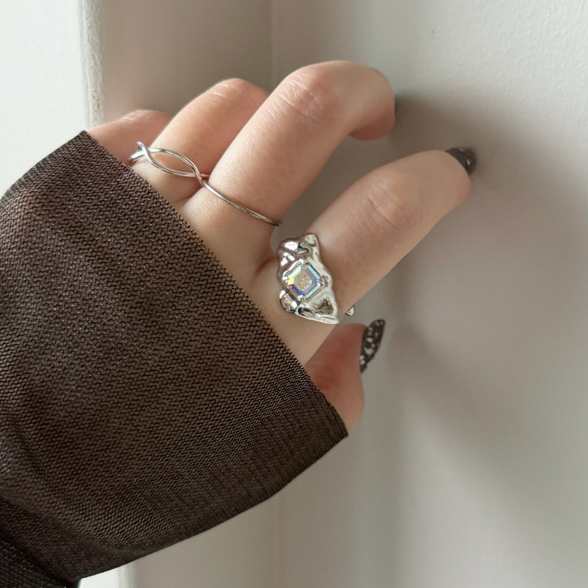 [ aurora crystal ]  melt ring  silver