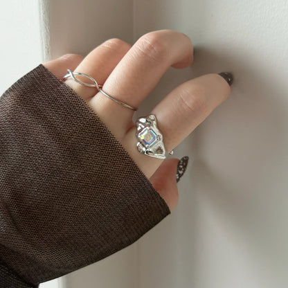 [ aurora crystal ]  melt ring  silver