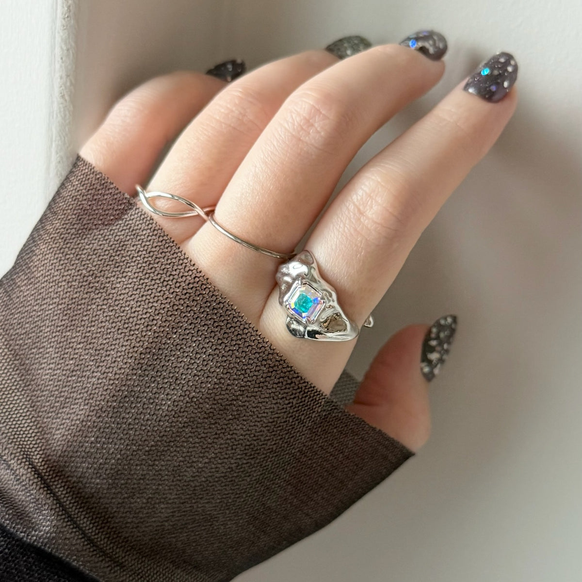 [ aurora crystal ]  melt ring  silver