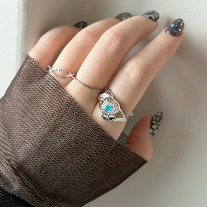 [ aurora crystal ]  melt ring  silver