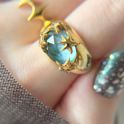 [ green onyx white shell crystal triplet ] twinkle ring gold