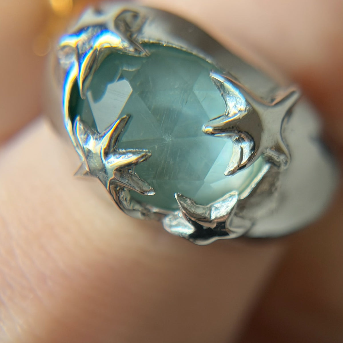 [ green onyx white shell crystal triplet ] twinkle ring silver