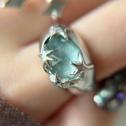 [ green onyx white shell crystal triplet ] twinkle ring silver