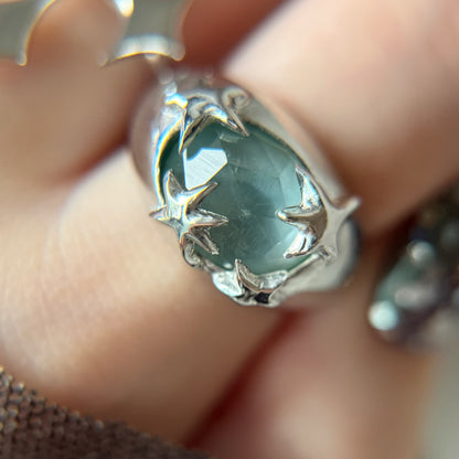 [ green onyx white shell crystal triplet ] twinkle ring silver