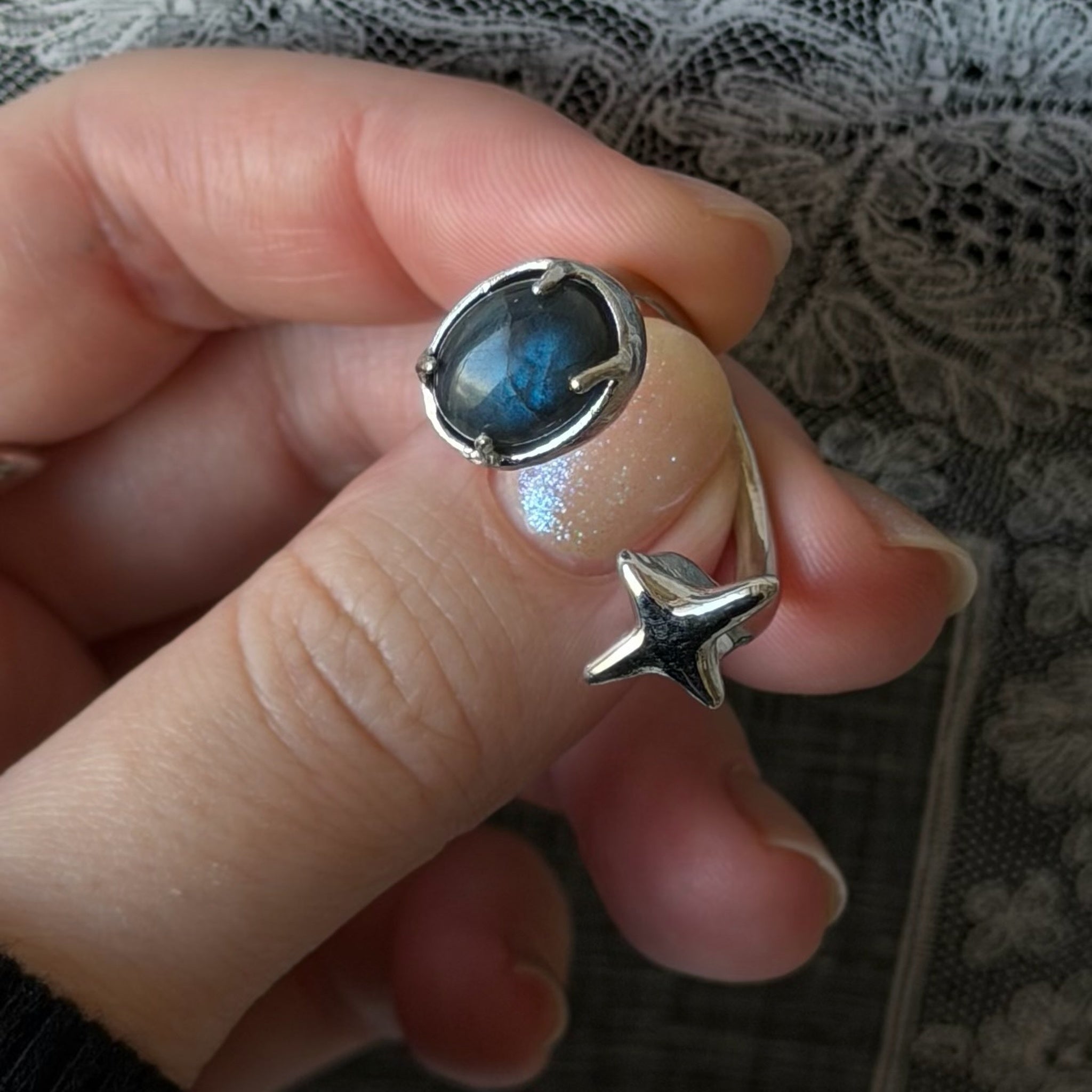 blue labradorite ] four pointed star silver – POMUM&ARTS