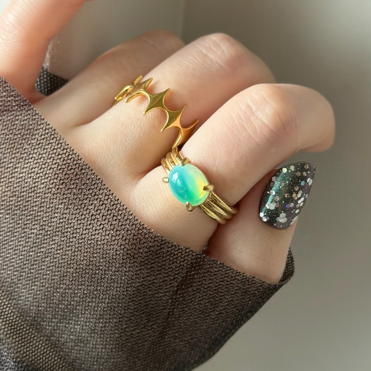 [ vintage green glass ] trois gold
