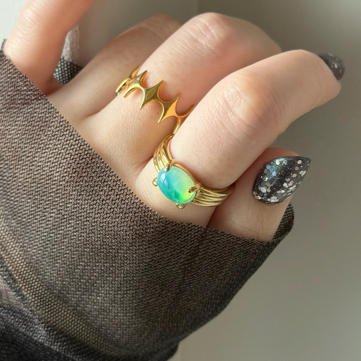 [ vintage green glass ] trois gold