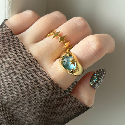 [ green onyx white shell crystal triplet ] twinkle ring gold