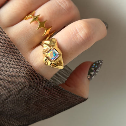 [ aurora crystal ]  melt ring  gold