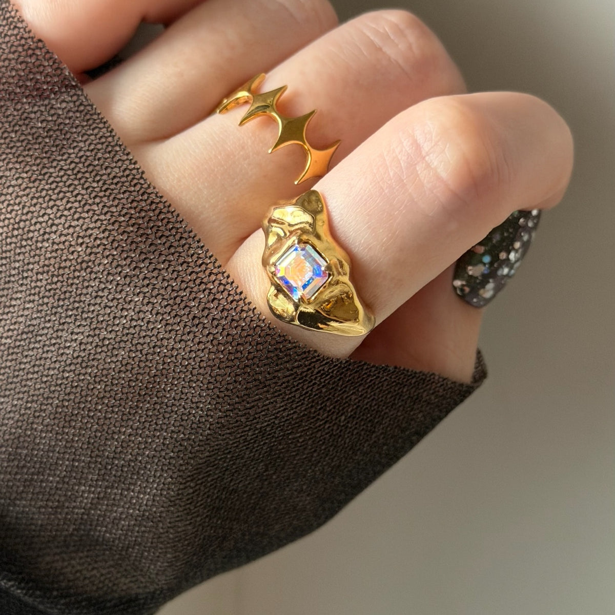 [ aurora crystal ]  melt ring  gold