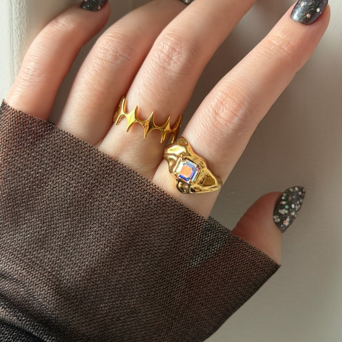 [ aurora crystal ]  melt ring  gold