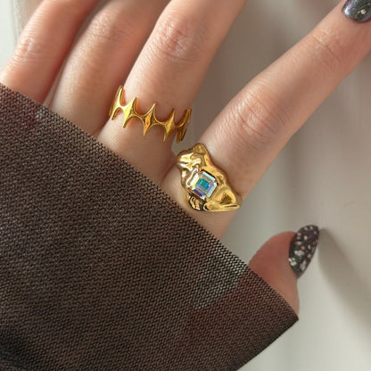 [ aurora crystal ]  melt ring  gold
