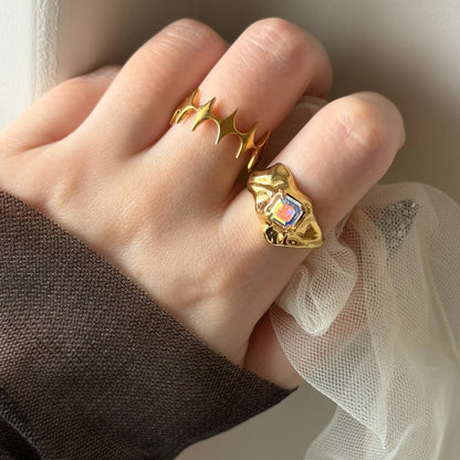 [ aurora crystal ]  melt ring  gold