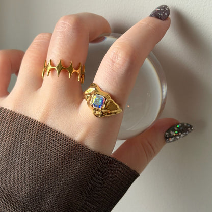 [ aurora crystal ]  melt ring  gold