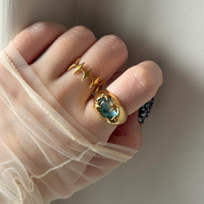 [ green onyx white shell crystal triplet ] twinkle ring gold