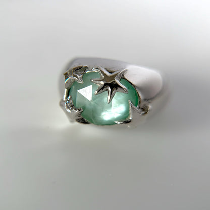 [ green onyx white shell crystal triplet ] twinkle ring silver
