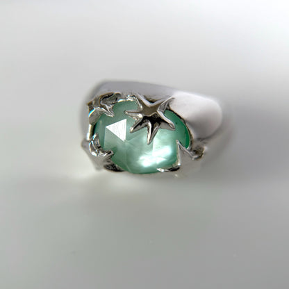 [ green onyx white shell crystal triplet ] twinkle ring silver