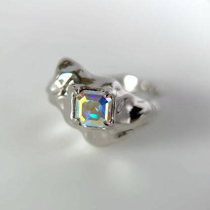 [ aurora crystal ]  melt ring  silver