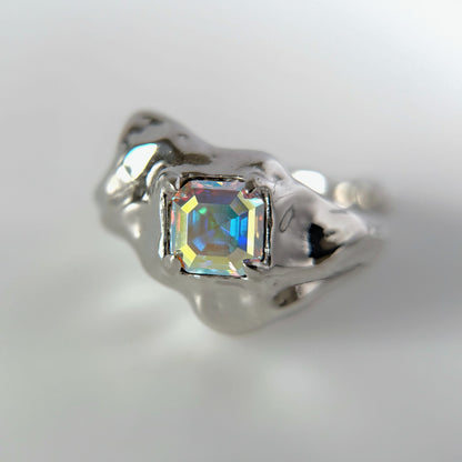 [ aurora crystal ]  melt ring  silver