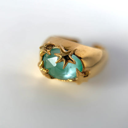 [ green onyx white shell crystal triplet ] twinkle ring gold