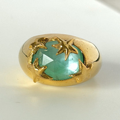 [ green onyx white shell crystal triplet ] twinkle ring gold