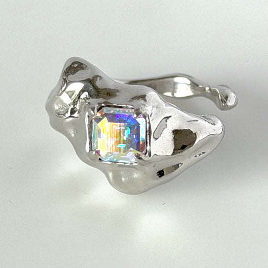 [ aurora crystal ]  melt ring  silver