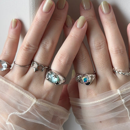 [ aurora crystal ]  melt ring  silver