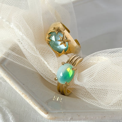 [ green onyx white shell crystal triplet ] twinkle ring gold