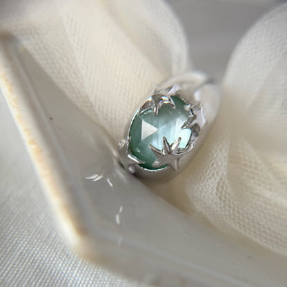 [ green onyx white shell crystal triplet ] twinkle ring silver