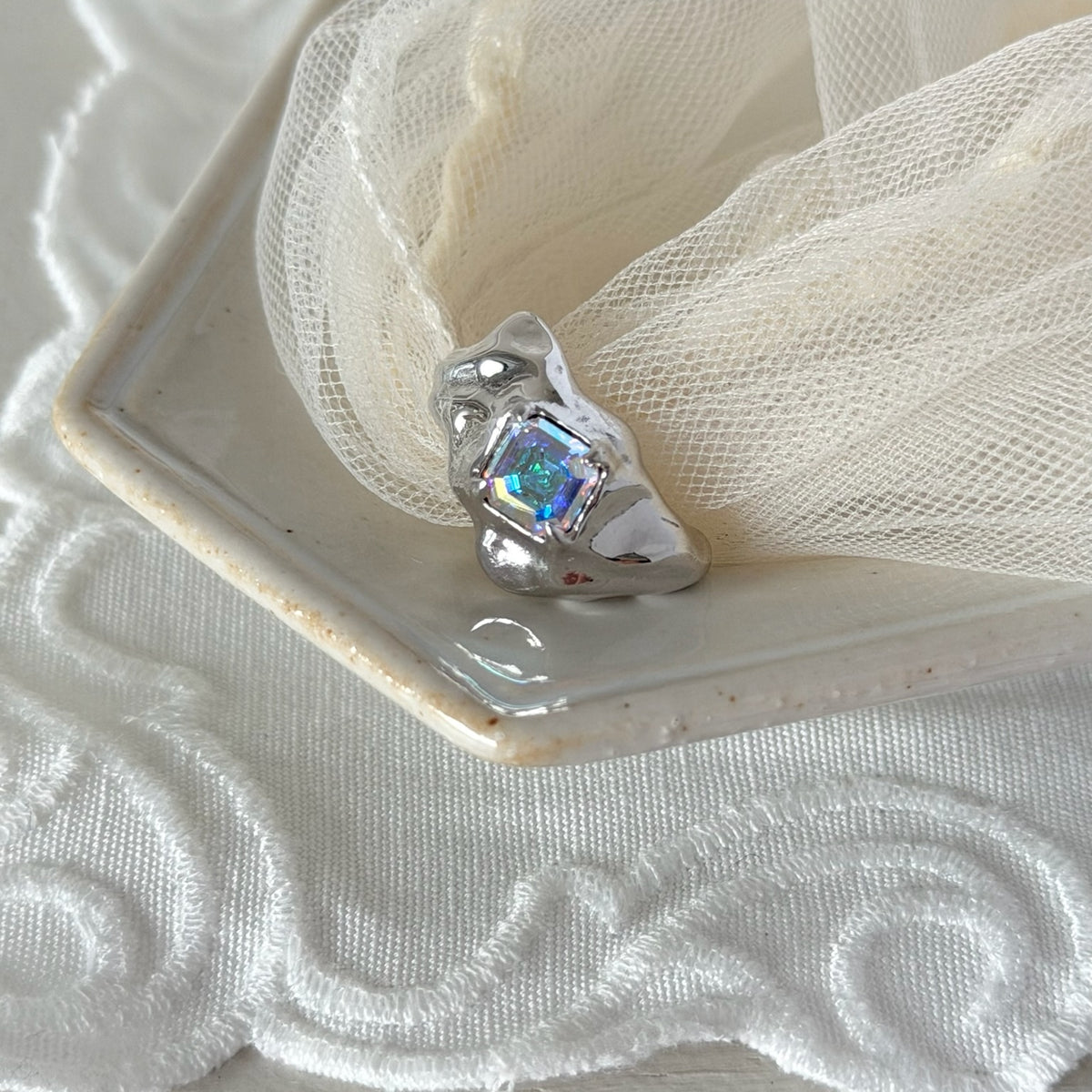 [ aurora crystal ]  melt ring  silver