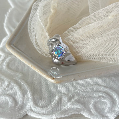 [ aurora crystal ]  melt ring  silver