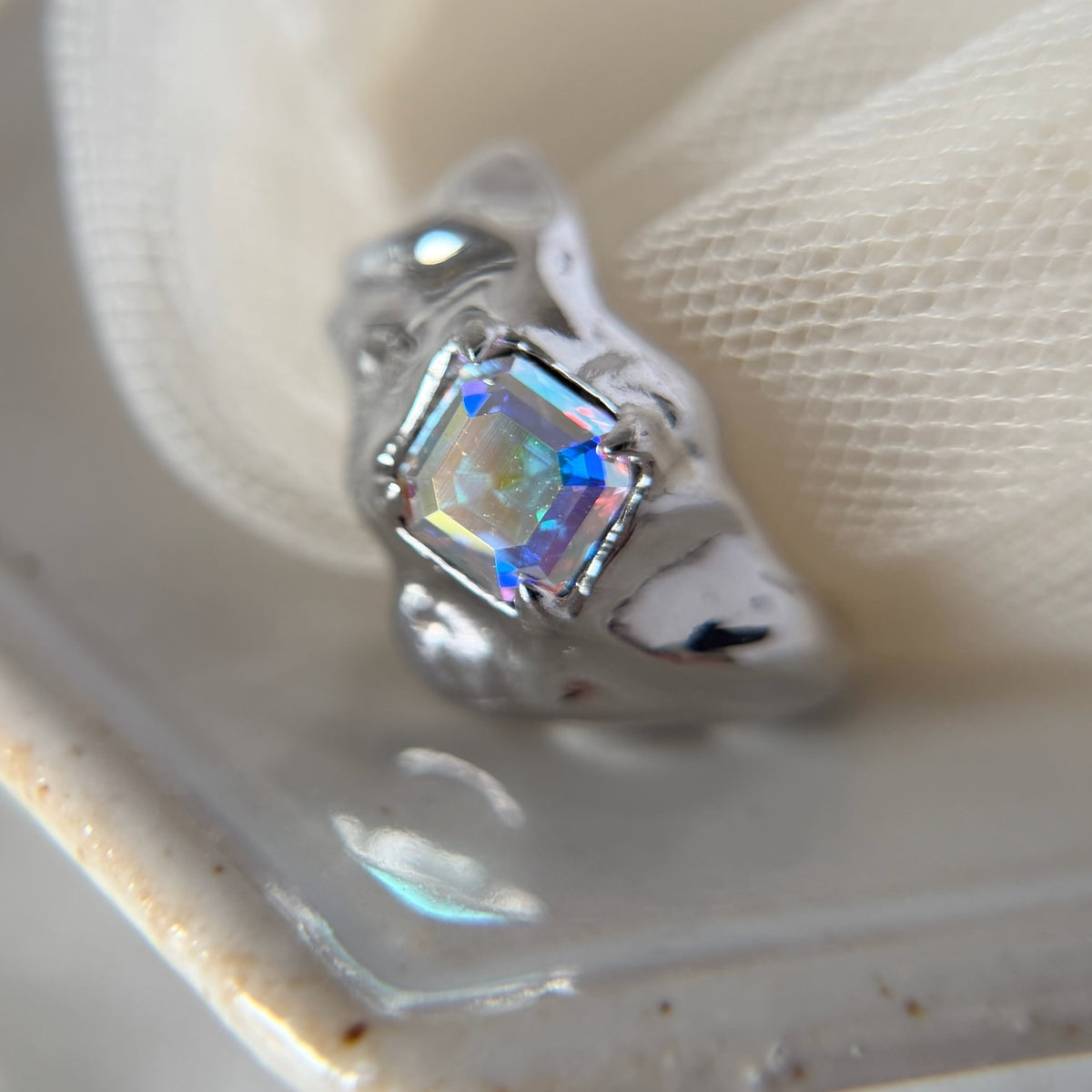 [ aurora crystal ]  melt ring  silver