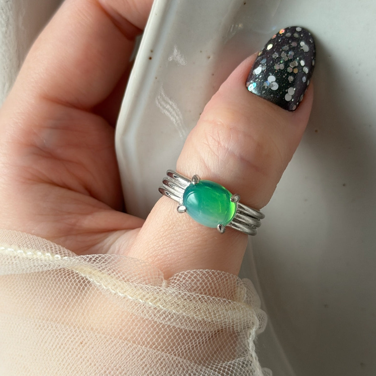 [ vintage green glass ] trois silver