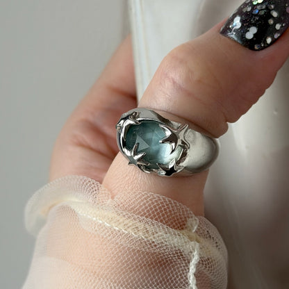 [ green onyx white shell crystal triplet ] twinkle ring silver