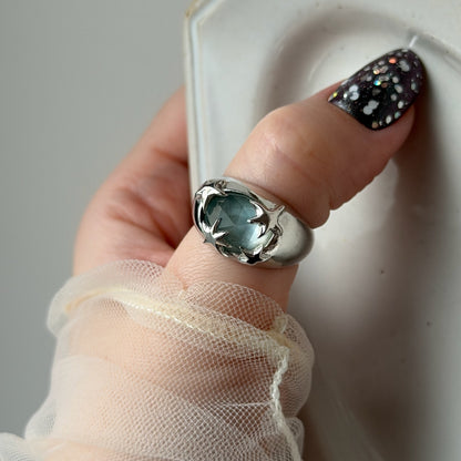 [ green onyx white shell crystal triplet ] twinkle ring silver