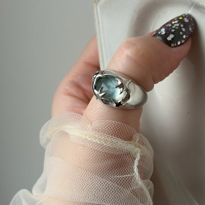 [ green onyx white shell crystal triplet ] twinkle ring silver
